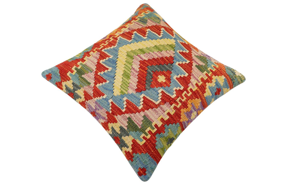 handmade Traditional Pillow Rust Blue Hand-Woven SQUARE 100% WOOL Hand woven turkish pillow2 x 2