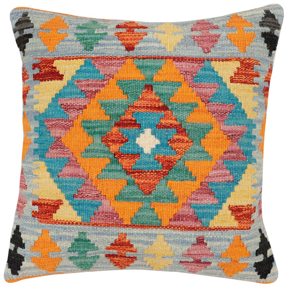 handmade Traditional Pillow Blue Rust Hand-Woven SQUARE 100% WOOL Hand woven turkish pillow2 x 2