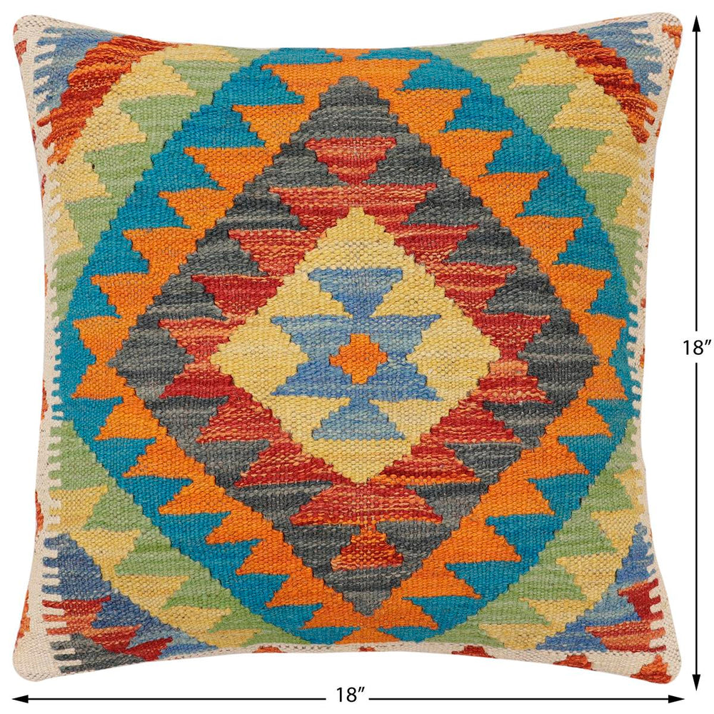 handmade Traditional Pillow Rust Blue Hand-Woven SQUARE 100% WOOL Hand woven turkish pillow2 x 2