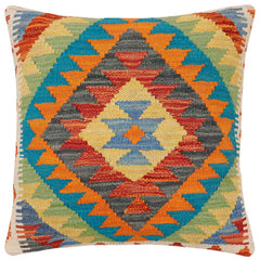 handmade Traditional Pillow Rust Blue Hand-Woven SQUARE 100% WOOL Hand woven turkish pillow2 x 2