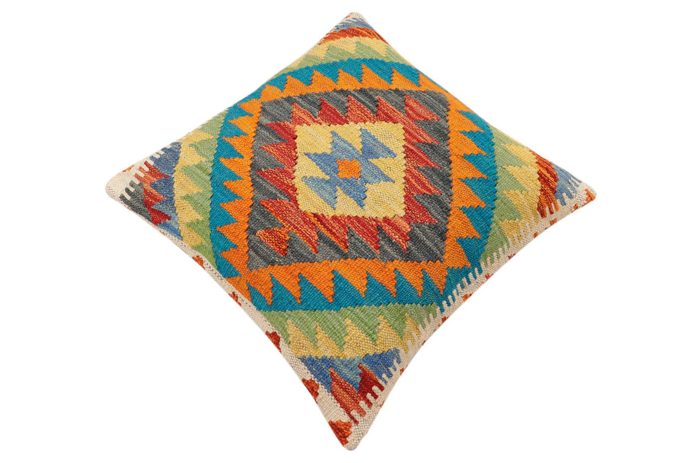 handmade Traditional Pillow Rust Blue Hand-Woven SQUARE 100% WOOL Hand woven turkish pillow2 x 2