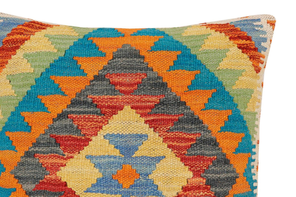 handmade Traditional Pillow Rust Blue Hand-Woven SQUARE 100% WOOL Hand woven turkish pillow2 x 2