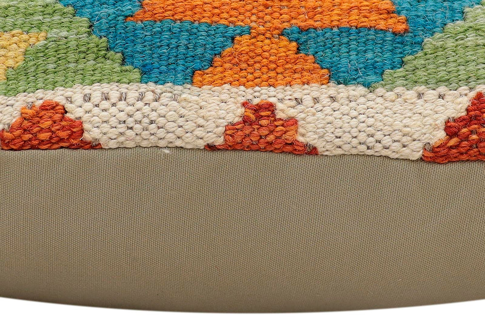 handmade Traditional Pillow Rust Blue Hand-Woven SQUARE 100% WOOL Hand woven turkish pillow2 x 2