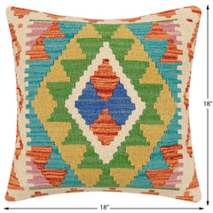 handmade Traditional Pillow Rust Blue Hand-Woven SQUARE 100% WOOL Hand woven turkish pillow2 x 2