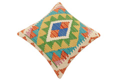 handmade Traditional Pillow Rust Blue Hand-Woven SQUARE 100% WOOL Hand woven turkish pillow2 x 2