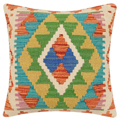 handmade Traditional Pillow Rust Blue Hand-Woven SQUARE 100% WOOL Hand woven turkish pillow2 x 2