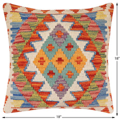 handmade Traditional Pillow Rust Blue Hand-Woven SQUARE 100% WOOL Hand woven turkish pillow2 x 2