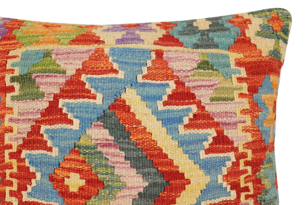 handmade Traditional Pillow Rust Blue Hand-Woven SQUARE 100% WOOL Hand woven turkish pillow2 x 2