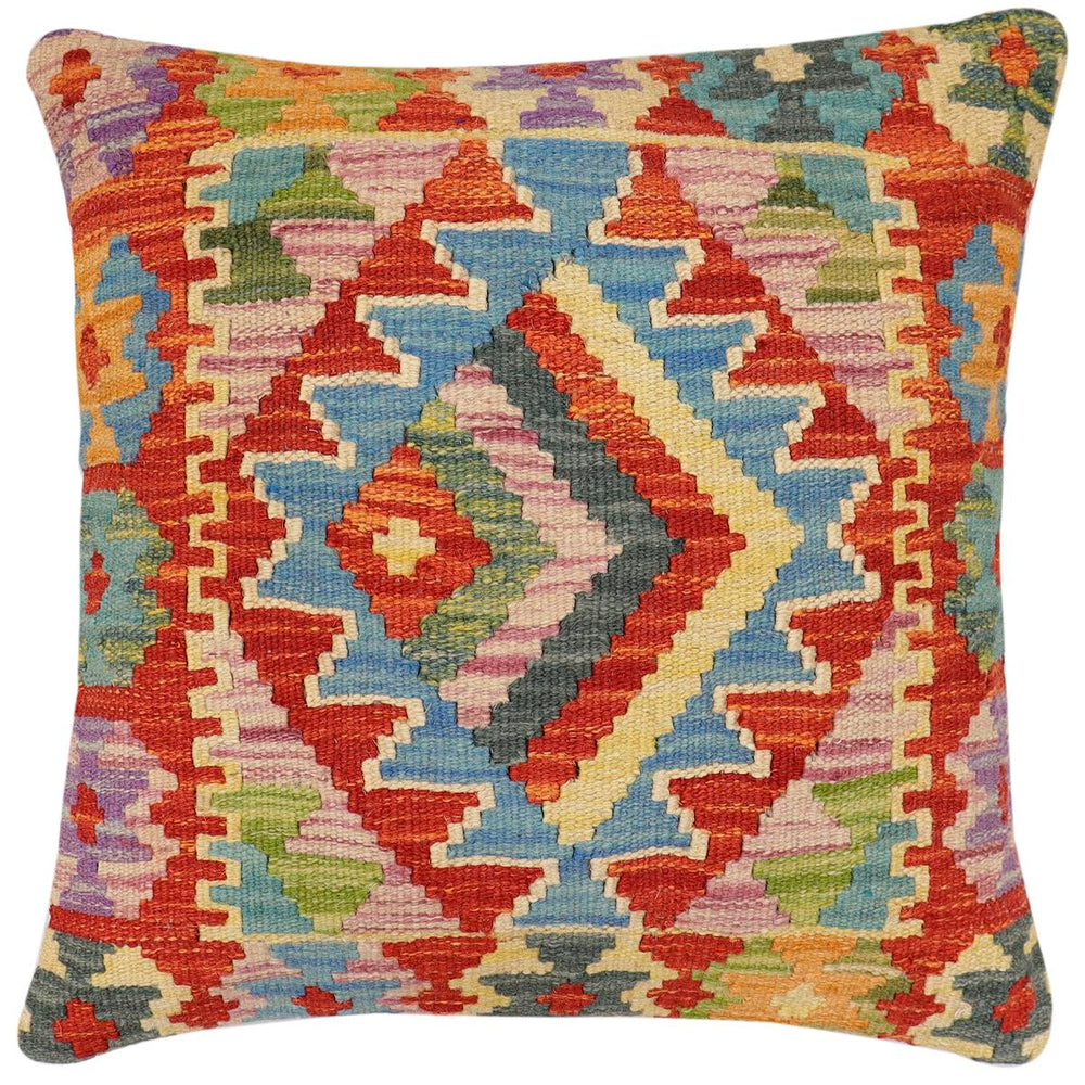 handmade Traditional Pillow Rust Blue Hand-Woven SQUARE 100% WOOL Hand woven turkish pillow2 x 2