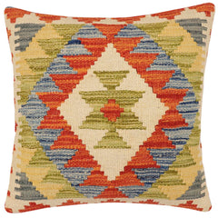 handmade Traditional Pillow Rust Blue Hand-Woven SQUARE 100% WOOL Hand woven turkish pillow2 x 2