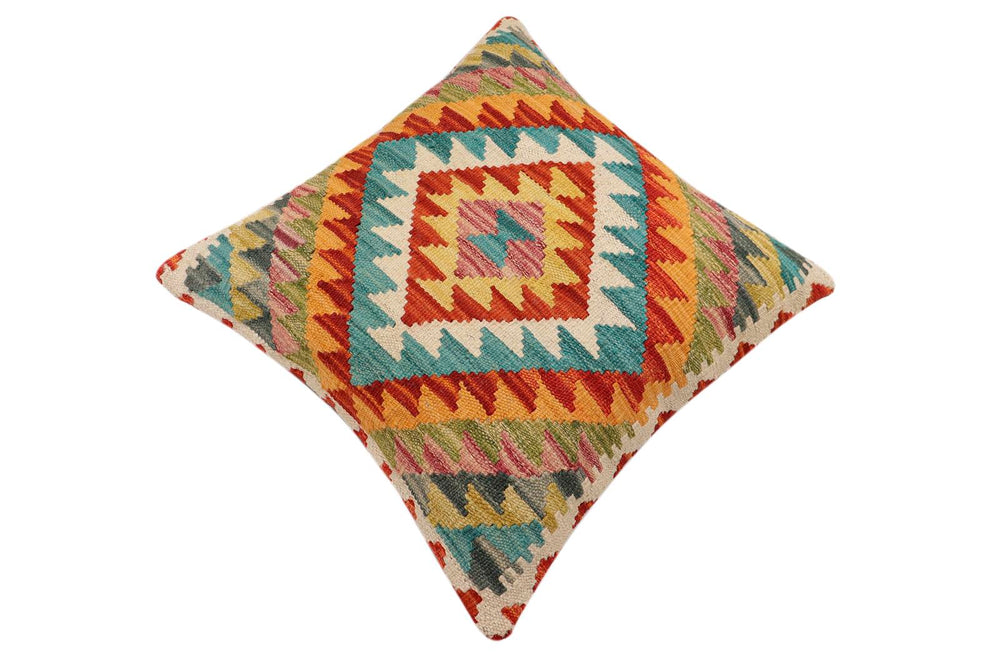 handmade Traditional Pillow Rust Blue Hand-Woven SQUARE 100% WOOL Hand woven turkish pillow2 x 2