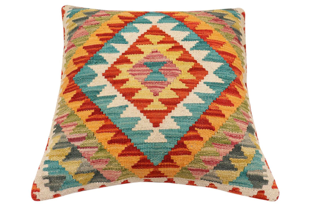 handmade Traditional Pillow Rust Blue Hand-Woven SQUARE 100% WOOL Hand woven turkish pillow2 x 2