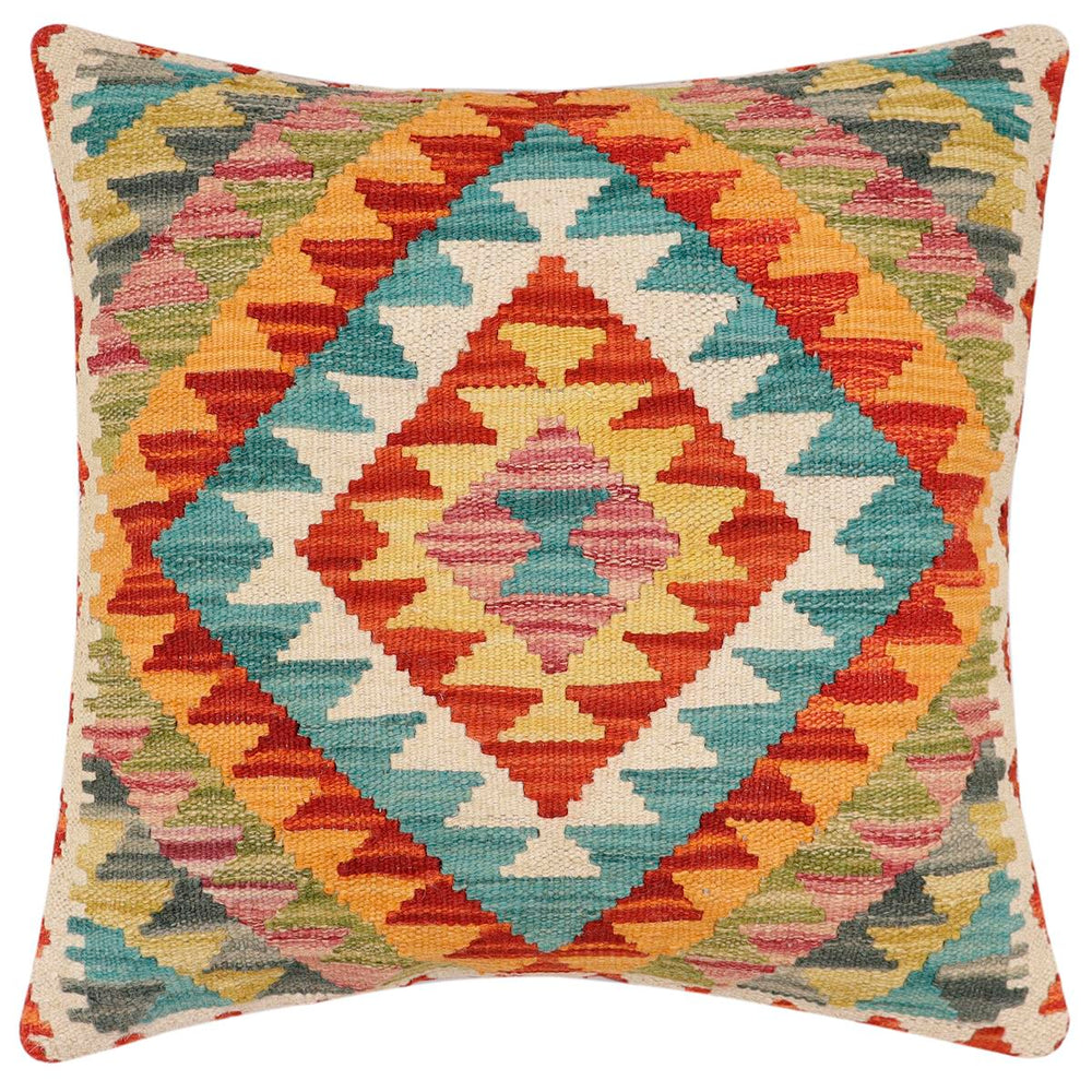 handmade Traditional Pillow Rust Blue Hand-Woven SQUARE 100% WOOL Hand woven turkish pillow2 x 2