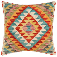 handmade Traditional Pillow Rust Blue Hand-Woven SQUARE 100% WOOL Hand woven turkish pillow2 x 2