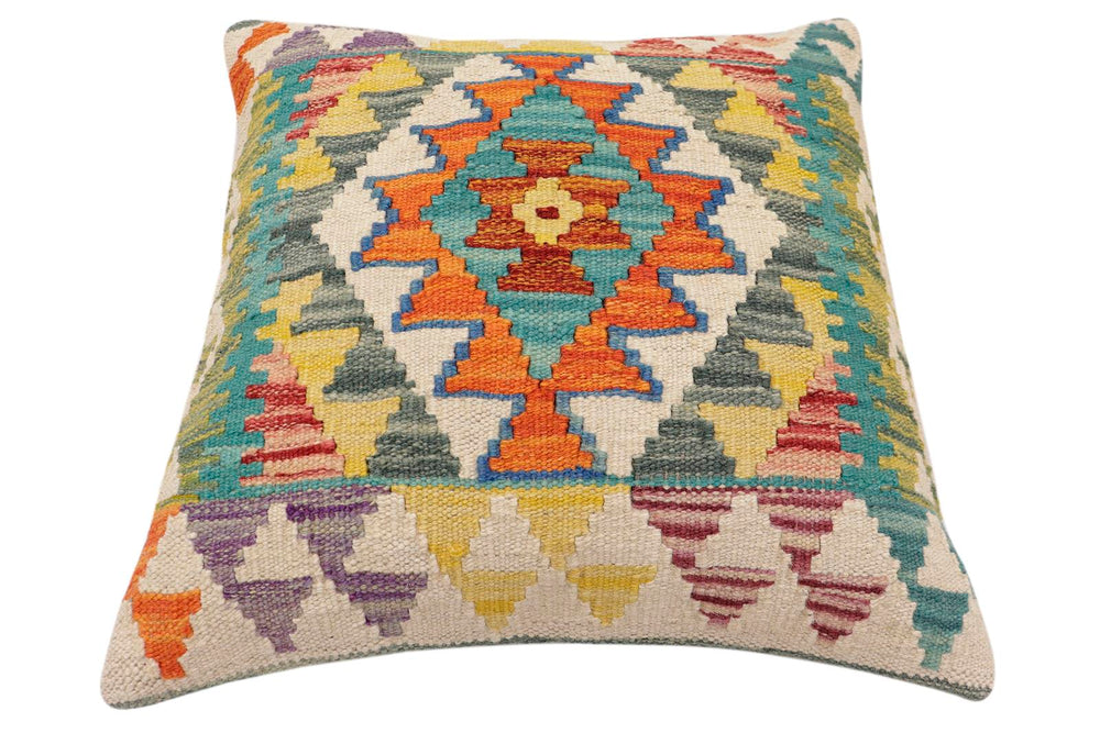 handmade Traditional Pillow Rust Blue Hand-Woven SQUARE 100% WOOL Hand woven turkish pillow2 x 2