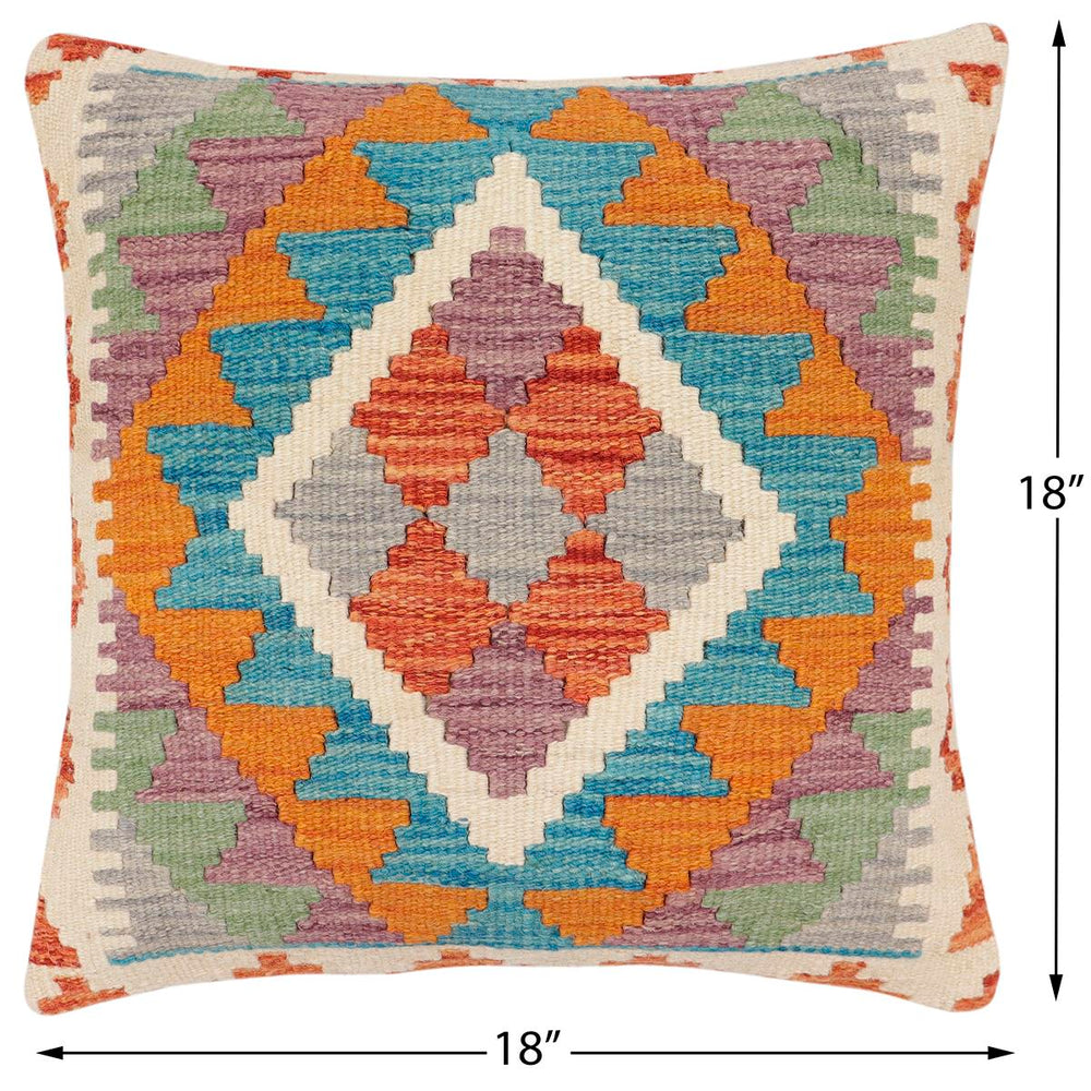 handmade Traditional Pillow Rust Blue Hand-Woven SQUARE 100% WOOL Hand woven turkish pillow2 x 2