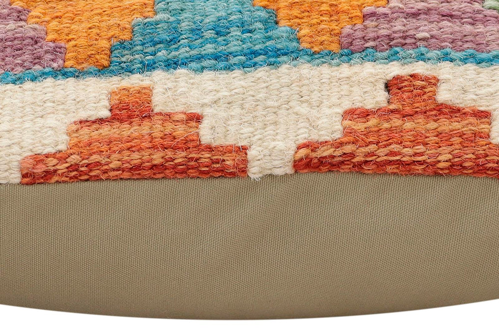 handmade Traditional Pillow Rust Blue Hand-Woven SQUARE 100% WOOL Hand woven turkish pillow2 x 2