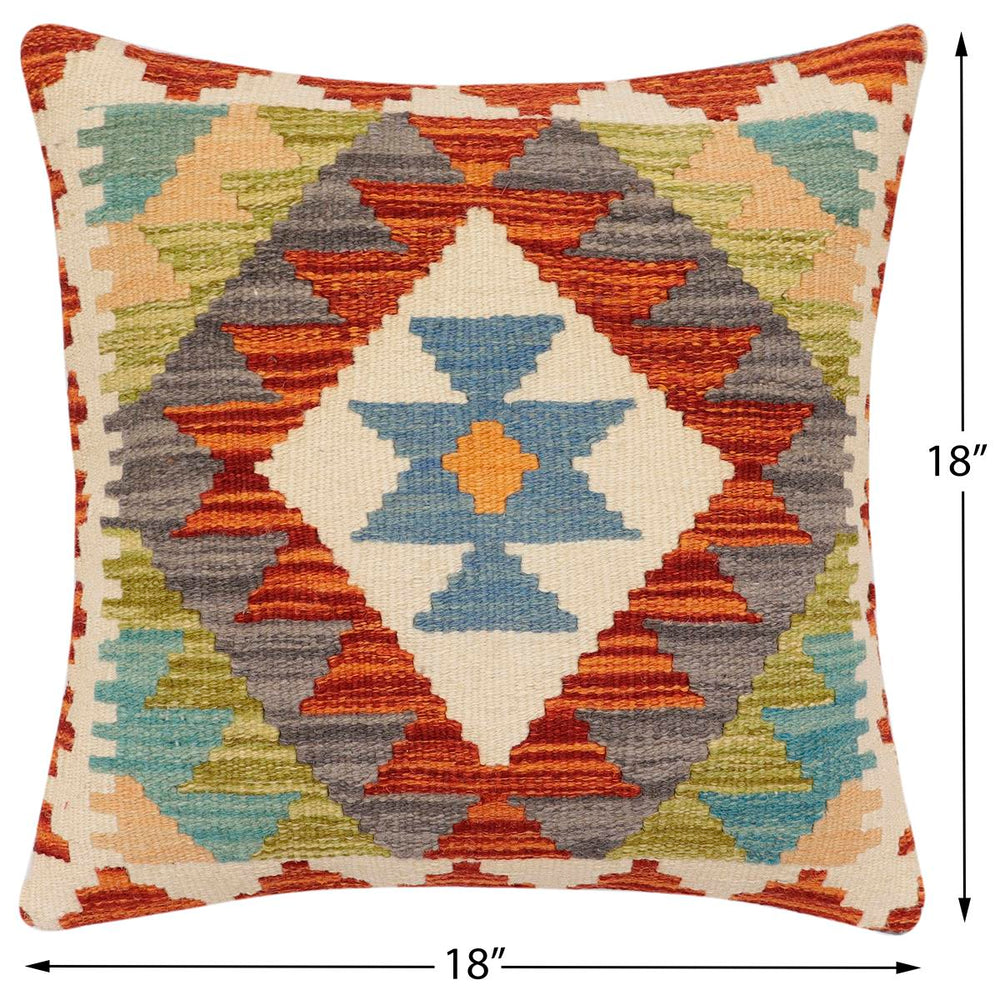 handmade Traditional Pillow Rust Blue Hand-Woven SQUARE 100% WOOL Hand woven turkish pillow2 x 2