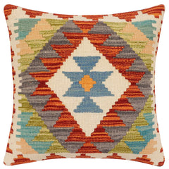 handmade Traditional Pillow Rust Blue Hand-Woven SQUARE 100% WOOL Hand woven turkish pillow2 x 2