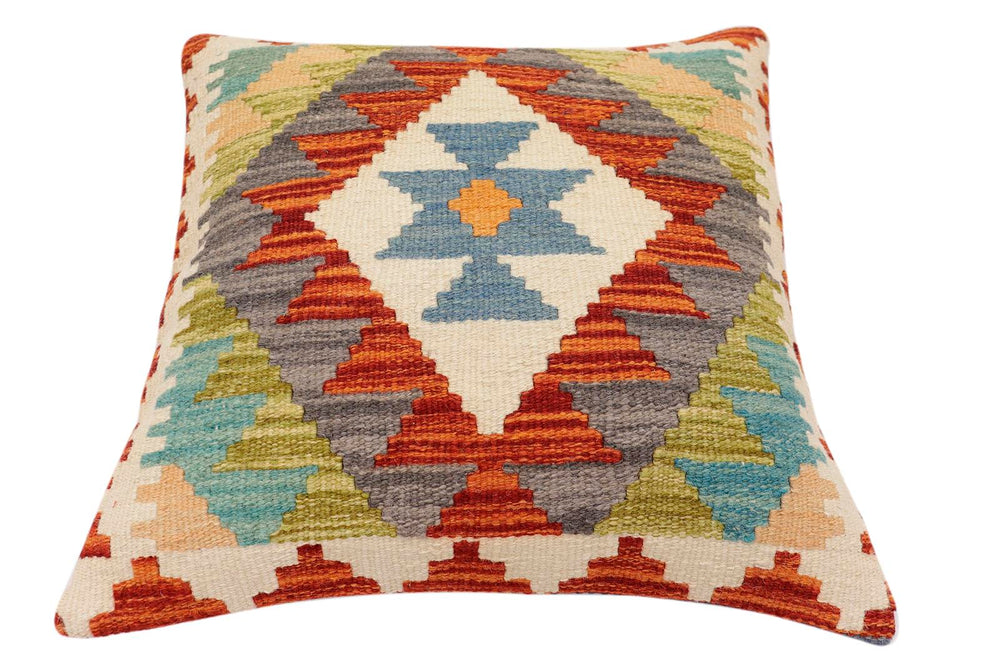 handmade Traditional Pillow Rust Blue Hand-Woven SQUARE 100% WOOL Hand woven turkish pillow2 x 2