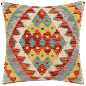 handmade Traditional Pillow Rust Blue Hand-Woven SQUARE 100% WOOL Hand woven turkish pillow2 x 2