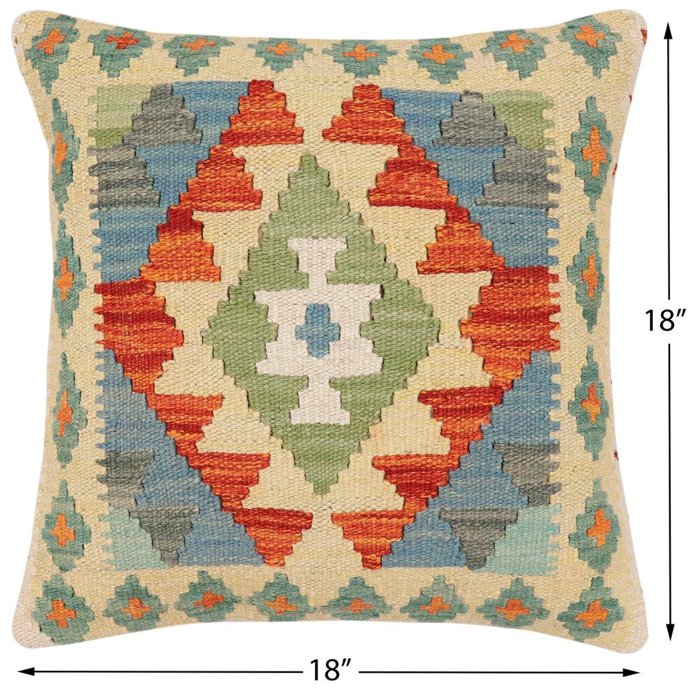 handmade Traditional Pillow Rust Blue Hand-Woven SQUARE 100% WOOL Hand woven turkish pillow2 x 2