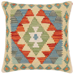 handmade Traditional Pillow Rust Blue Hand-Woven SQUARE 100% WOOL Hand woven turkish pillow2 x 2
