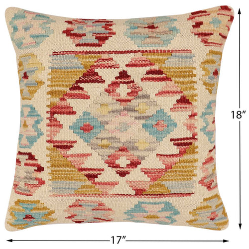 handmade Traditional Pillow Beige Red Hand-Woven SQUARE 100% WOOL  Hand woven turkish pillow  2 x 2