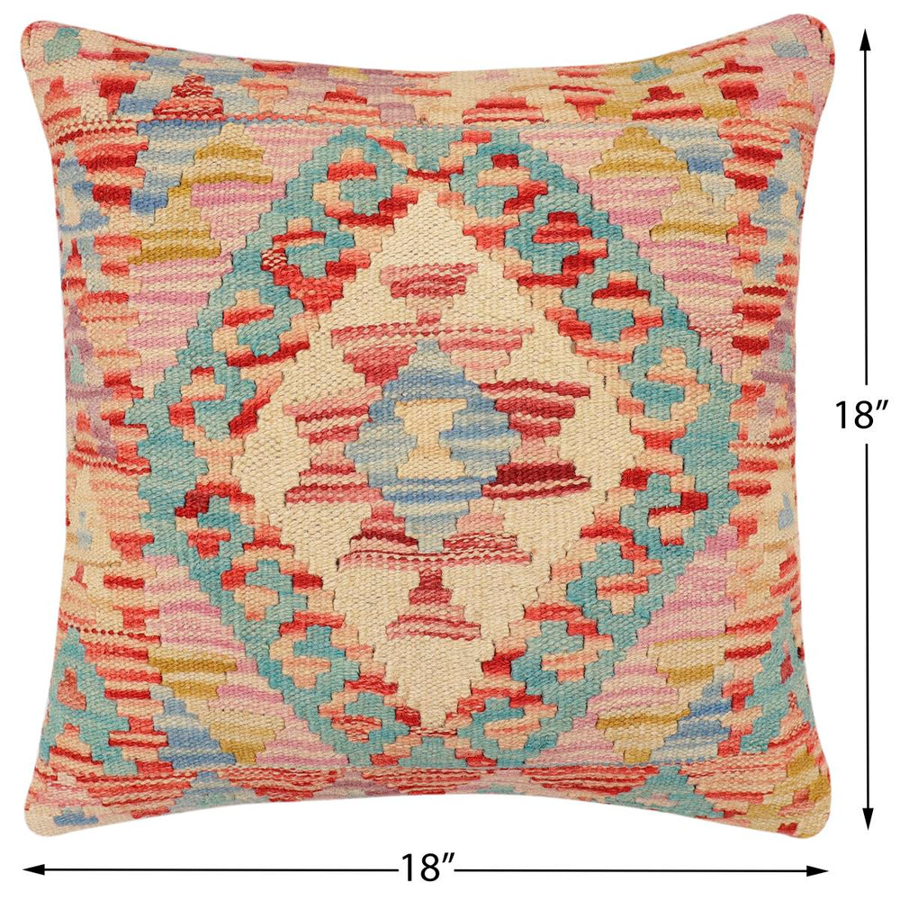 handmade Traditional Pillow Red Blue Hand-Woven SQUARE 100% WOOL Hand woven turkish pillow2 x 2