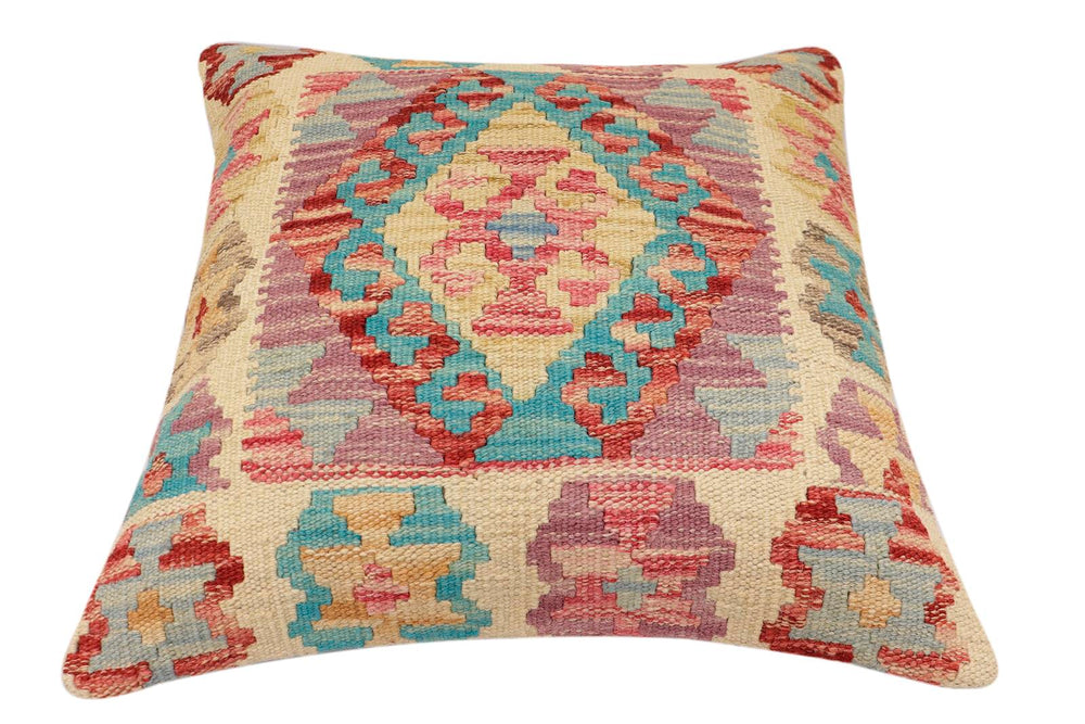 handmade Traditional Pillow Blue Rust Hand-Woven SQUARE 100% WOOL Hand woven turkish pillow2 x 2