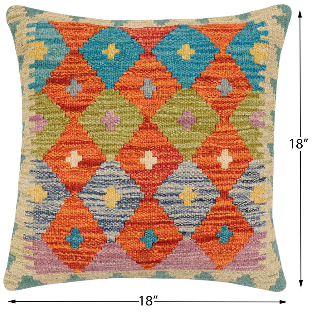 handmade Traditional Pillow Rust Blue Hand-Woven SQUARE 100% WOOL Hand woven turkish pillow2 x 2