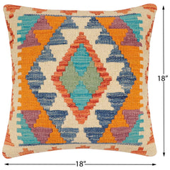 handmade Traditional Pillow Rust Blue Hand-Woven SQUARE 100% WOOL Hand woven turkish pillow2 x 2