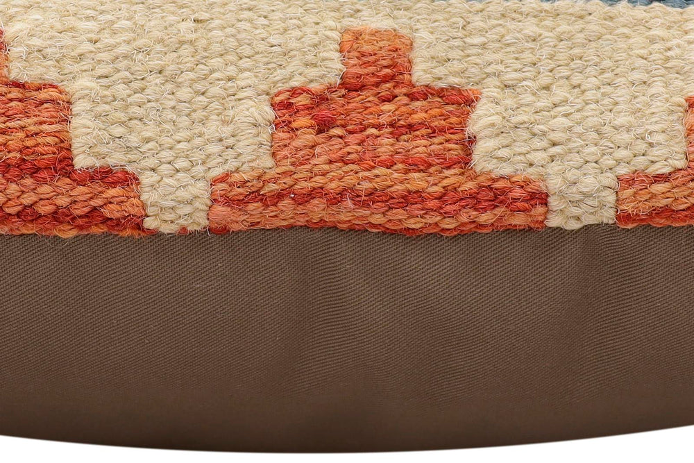 handmade Traditional Pillow Rust Blue Hand-Woven SQUARE 100% WOOL Hand woven turkish pillow2 x 2