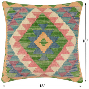 handmade Traditional Pillow Blue Beige Hand-Woven SQUARE 100% WOOL Hand woven turkish pillow2 x 2