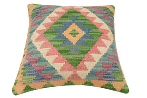 handmade Traditional Pillow Blue Beige Hand-Woven SQUARE 100% WOOL Hand woven turkish pillow2 x 2