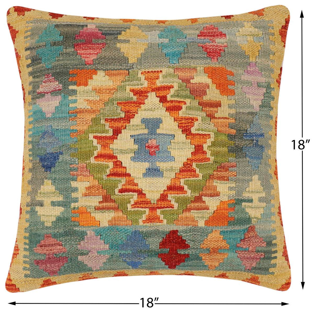 handmade Traditional Pillow Rust Blue Hand-Woven SQUARE 100% WOOL Hand woven turkish pillow2 x 2