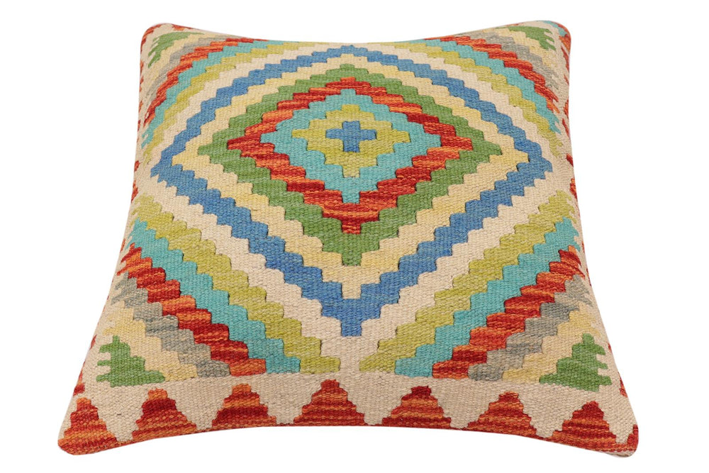 handmade Traditional Pillow Rust Blue Hand-Woven SQUARE 100% WOOL Hand woven turkish pillow2 x 2