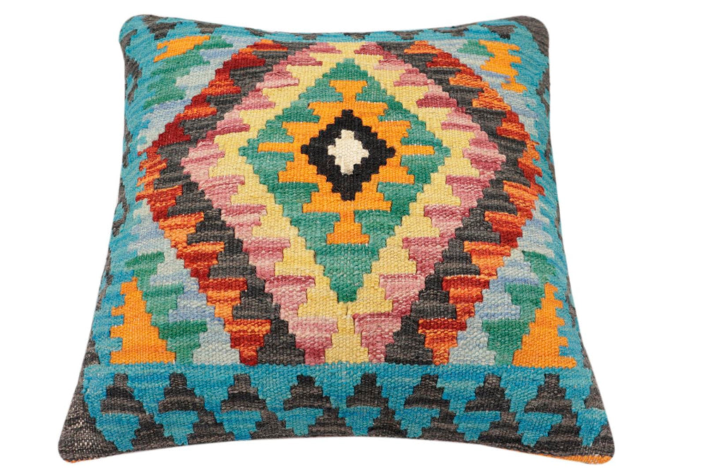 handmade Traditional Pillow Rust Blue Hand-Woven SQUARE 100% WOOL Hand woven turkish pillow2 x 2