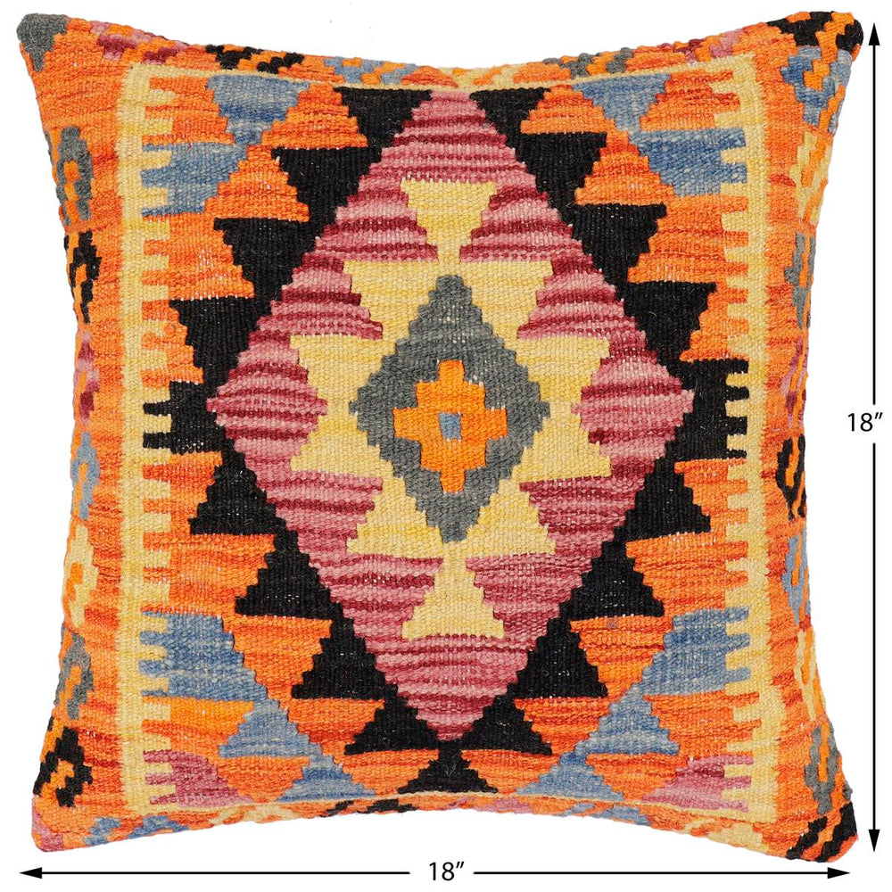 handmade Traditional Pillow Rust Blue Hand-Woven SQUARE 100% WOOL Hand woven turkish pillow2 x 2