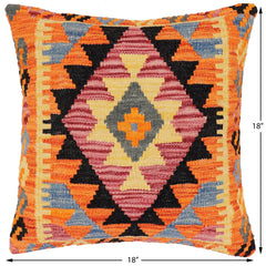 handmade Traditional Pillow Rust Blue Hand-Woven SQUARE 100% WOOL Hand woven turkish pillow2 x 2