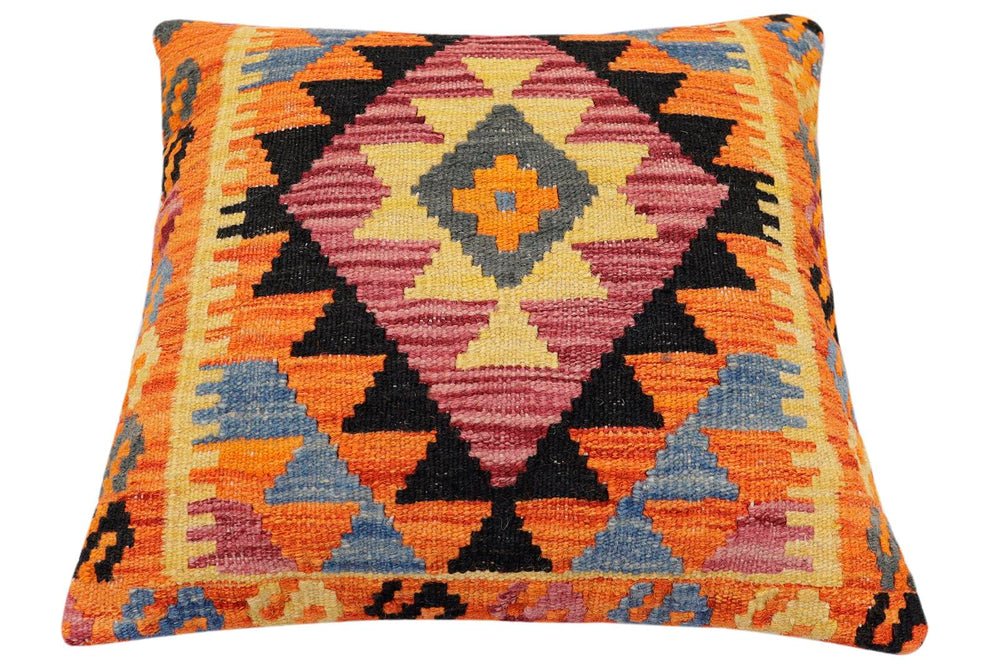 handmade Traditional Pillow Rust Blue Hand-Woven SQUARE 100% WOOL Hand woven turkish pillow2 x 2