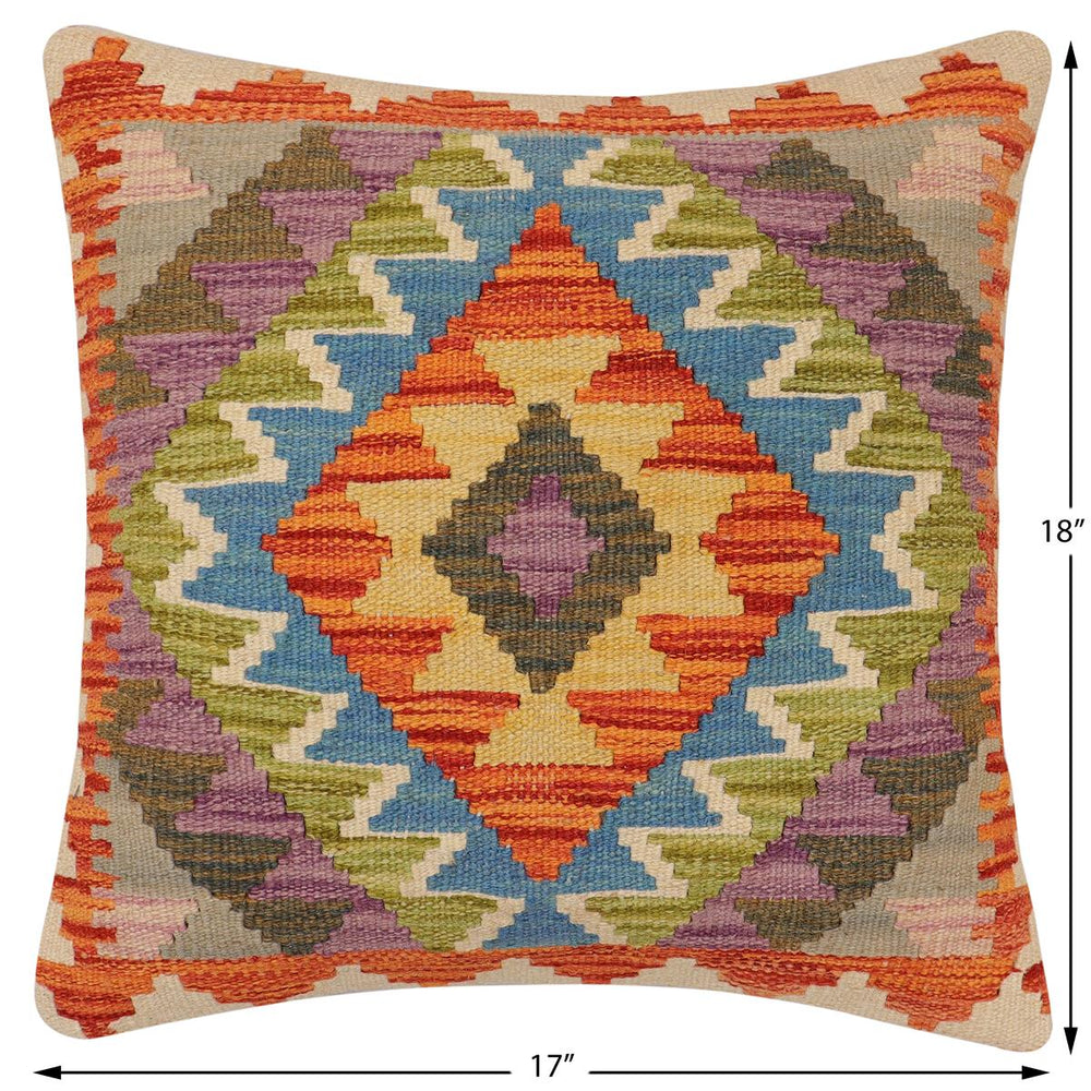handmade Traditional Pillow Rust Blue Hand-Woven SQUARE 100% WOOL  Hand woven turkish pillow  2 x 2