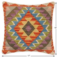 handmade Traditional Pillow Rust Blue Hand-Woven SQUARE 100% WOOL  Hand woven turkish pillow  2 x 2