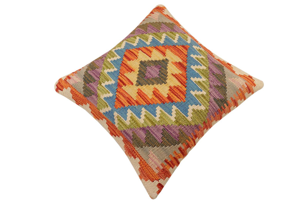 handmade Traditional Pillow Rust Blue Hand-Woven SQUARE 100% WOOL  Hand woven turkish pillow  2 x 2