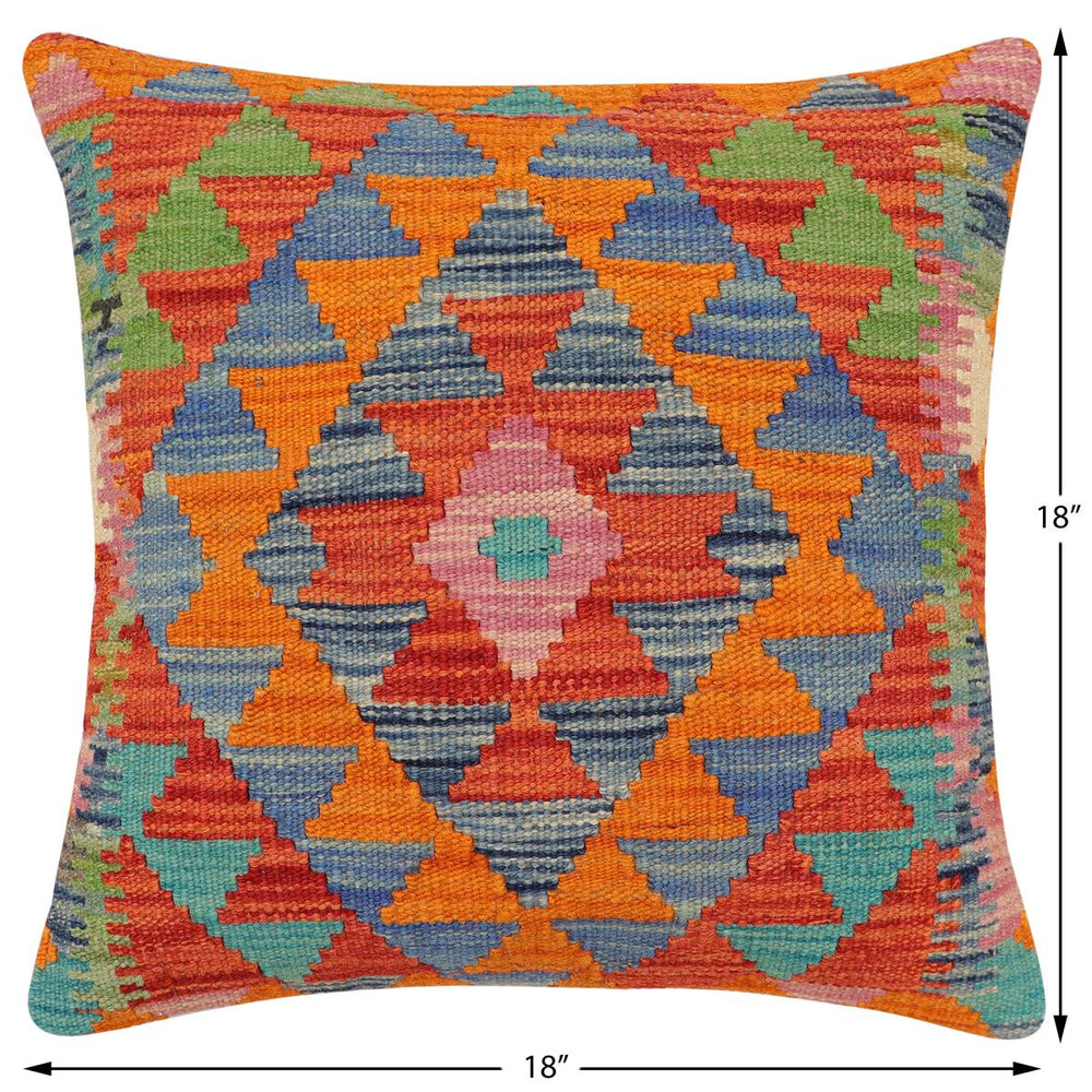 handmade Traditional Pillow Rust Blue Hand-Woven SQUARE 100% WOOL Hand woven turkish pillow2 x 2