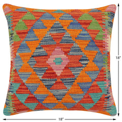 handmade Traditional Pillow Rust Blue Hand-Woven SQUARE 100% WOOL Hand woven turkish pillow2 x 2