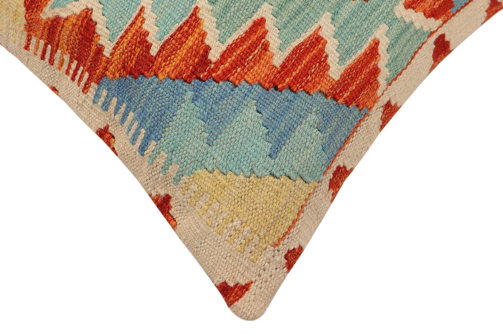 handmade Traditional Pillow Rust Blue Hand-Woven SQUARE 100% WOOL  Hand woven turkish pillow  2 x 2