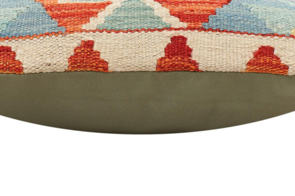 handmade Traditional Pillow Rust Blue Hand-Woven SQUARE 100% WOOL  Hand woven turkish pillow  2 x 2