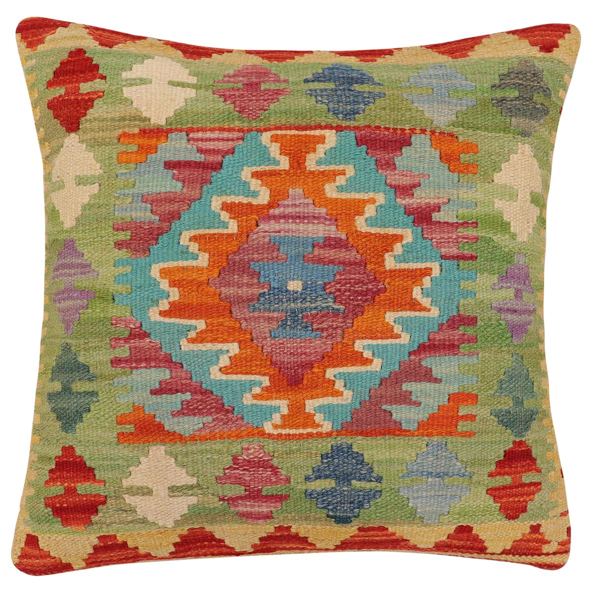 handmade Traditional Pillow Rust Blue Hand-Woven SQUARE 100% WOOL  Hand woven turkish pillow  PILLOW