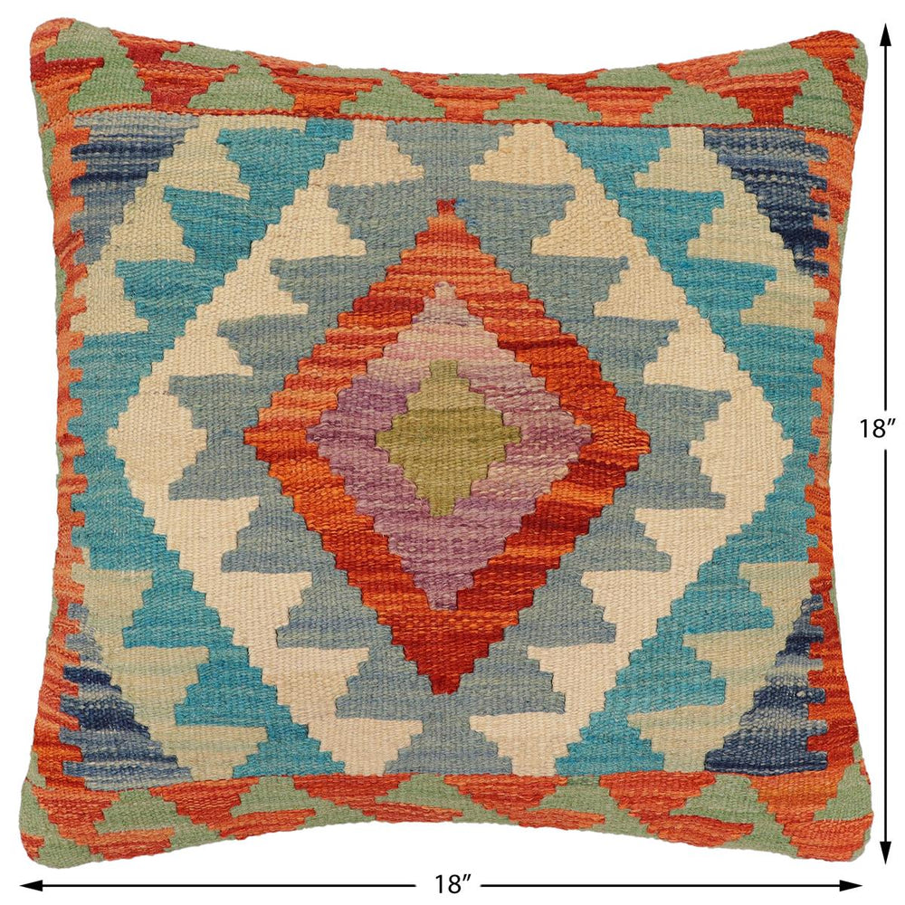 handmade Traditional Pillow Rust Blue Hand-Woven SQUARE 100% WOOL Hand woven turkish pillow2 x 2